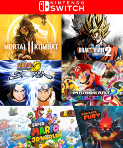 PACK 5 EN 1 MORTAL KOMBAT + XENOVERSE 2 + MARIO KART + MARIO 3D + NARUTO NINTENDO SWITCH