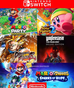5 en 1 Mario party +  Mario+ rabbids+ kirby figt 2+ Dragon ball figt + wolfenstein Deluxe-NINTENDO SWITCH