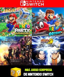 PACK 4 JUEGOS EN 1 SUPER MARIO ODYSSEY + MARIO PARTY SUPERSTARS + MARIO PARTY SUPERSTARS + NARUTO + JUEGOS SORPRESA
